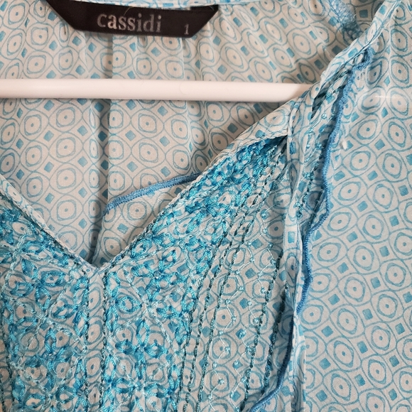 Cassidi womens blouse XS blue see through embroidery slits - Picture 2 of 6